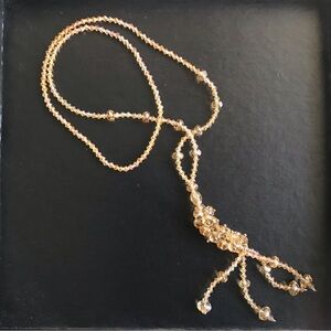 Elegant Golden Beaded Bling Necklace with Tassel Pendant
